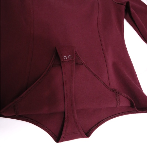 Abercrombie & Fitch Long-Sleeve Ponte Squareneck Seamed Bodysuit Burgundy W Lg - Picture 10 of 11